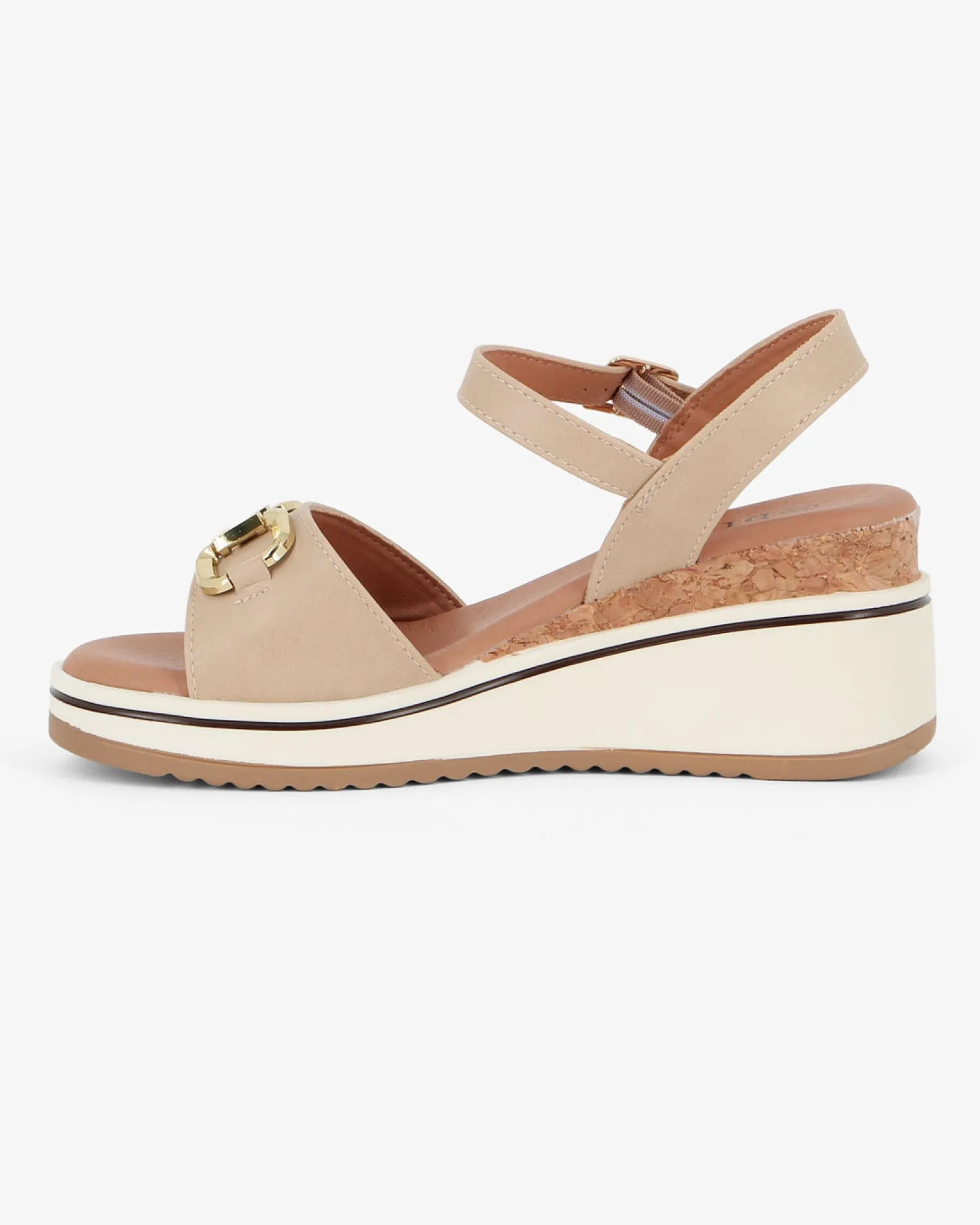 DIVAS - Sandalo beige con morsetto, zeppa 6CM