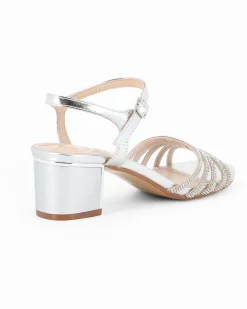 DIVAS - Sandalo gioiello argento con cinturini in strass, tacco 5CM