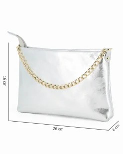 DIVAS - TRACOLLA ARGENTO IN VERA PELLE CON DETTAGLIO CATENA, MADE IN ITALY