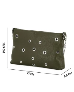DIVAS - Tracolla verde in VERA PELLE con occhielli