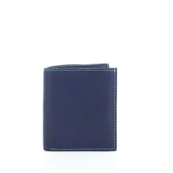 EMPORIO - Portafoglio blu in VERA PELLE con scomparto banconote e tasca posteriore portaspicci