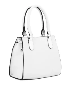 ENRICO COLLEZIONE - Borsa due manici bianca con cuciture verticali e cinturino con girello, tracolla removibile