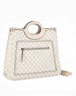 ENRICO COVERI - Borsa a mano loggata bianca con tracolla removibile