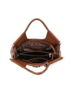 ENRICO COVERI - Borsa a mano marrone scamosciata con frange e tasca posteriore, tracolla removibile