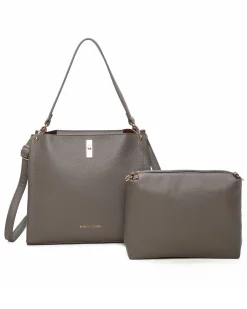 ENRICO COVERI - Borsa a spalla grigia con pochette interna estraibile, tracolla removibile