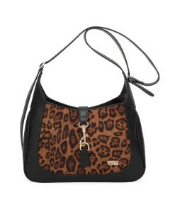 ENRICO COVERI - Borsa a spalla leopardata con pattina con moschettone, prolunga manico removibile