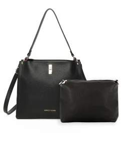 ENRICO COVERI - Borsa a spalla nera con pochette interna estraibile, tracolla removibile