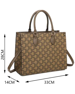 ENRICO COVERI - Borsa due manici loggata taupe con tracolla removibile