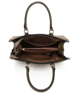 ENRICO COVERI - Borsa due manici loggata taupe con tracolla removibile