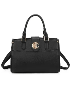 ENRICO COVERI - Borsa due manici nera con tasca posteriore e pattina con chiusura a girello, tracolla removibile
