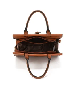 ENRICO COVERI - Borsa due manici cuoio con tasca posteriore e dettaglio lucchetto, tracolla removibile