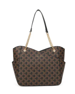 ENRICO COVERI - Borsa shopping loggata nera con tasche laterali e manici con catena