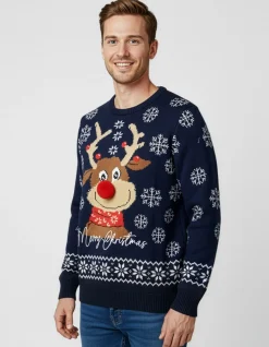 ENRICO COVERI - Maglione manica lunga blu di natale con renna
