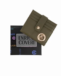 ENRICO COVERI - Portacarte verde da donna con pattina e logo