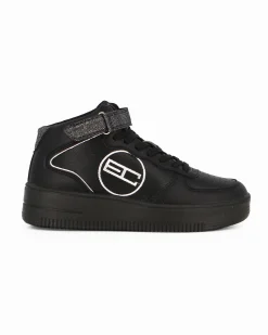 ENRICO COVERI SPORTSWEAR - Sneakers nera alta con strappo e patch posteriore glitterati