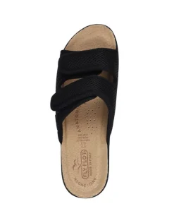 FLY FLOT - Ciabatta nera da donna in rete elastica con sottopiede in VERA PELLE e doppio strappo, MADE IN ITALY