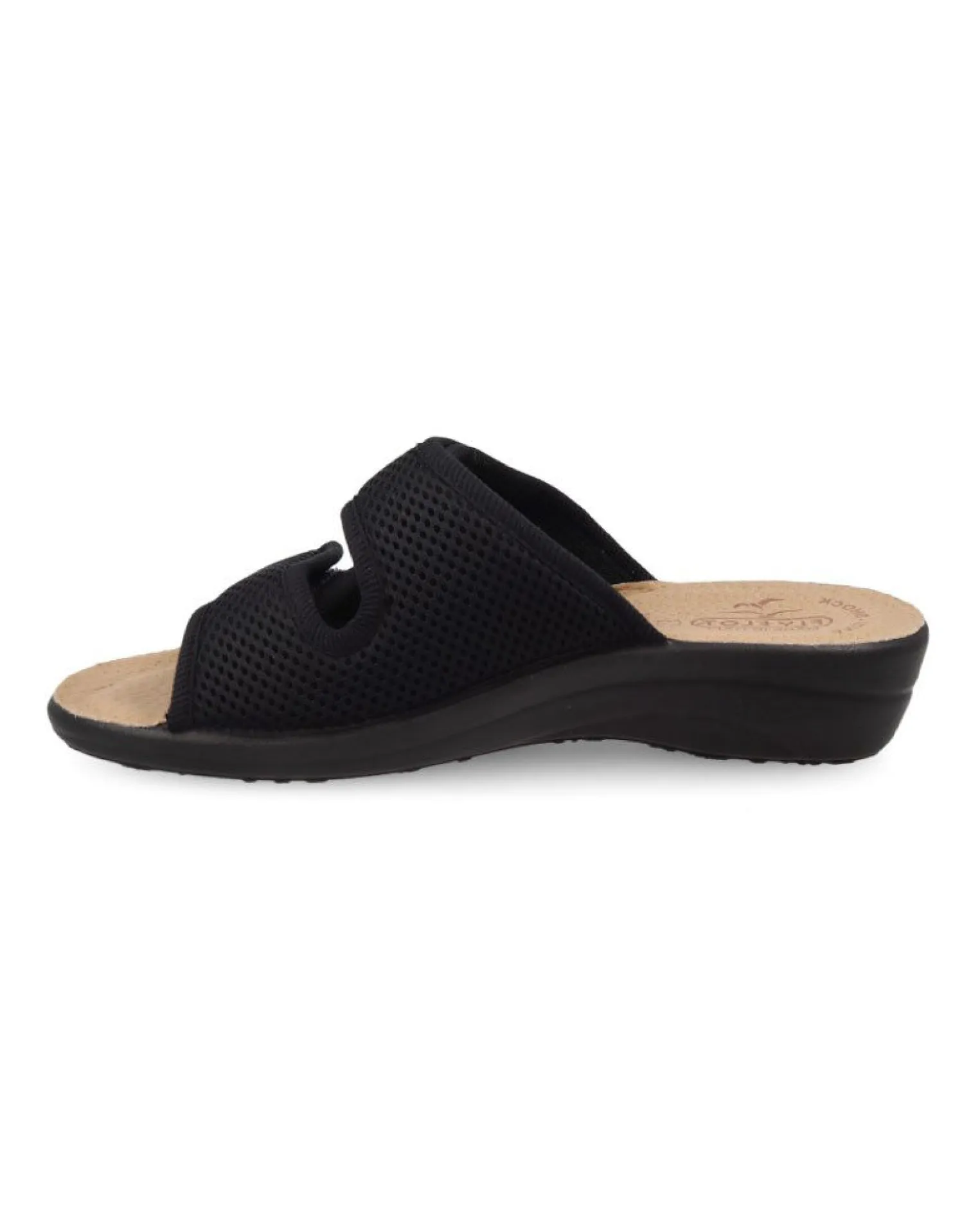 FLY FLOT - Ciabatta nera da donna in rete elastica con sottopiede in VERA PELLE e doppio strappo, MADE IN ITALY