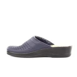 FLY FLOT - Ciabatta sanitaria da donna blu in VERA PELLE, MADE IN ITALY