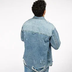 FRANKIE MALONE - GIUBBINO JEANS DA UOMO CON STRAPPI E TASCHINI SUL FRONTE