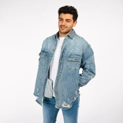 FRANKIE MALONE - GIUBBINO JEANS DA UOMO CON STRAPPI E TASCHINI SUL FRONTE