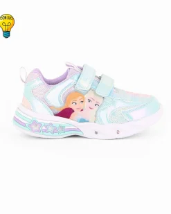 FROZEN - Sneakers celeste da bambina con luci e strappi, numerata 24/30