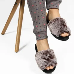 FZ - Pantofole marroni in peluche aperte in punta con fondo nero