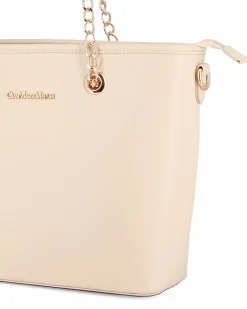 GIANMARCO VENTURI - Borsa shopping crema con tasca posteriore e tracolla removibile