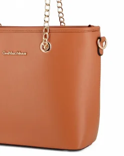 GIANMARCO VENTURI - Borsa shopping cuoio con tasca posteriore e tracolla removibile