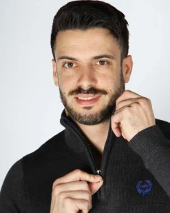 GIANMARCO VENTURI - Maglione mezza zip antracite da uomo