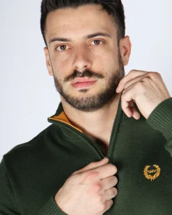 GIANMARCO VENTURI - Maglione mezza zip verde militare da uomo