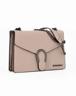 GIANMARCO VENTURI - Tracolla beige doppio scomparto con accessorio sulla patta