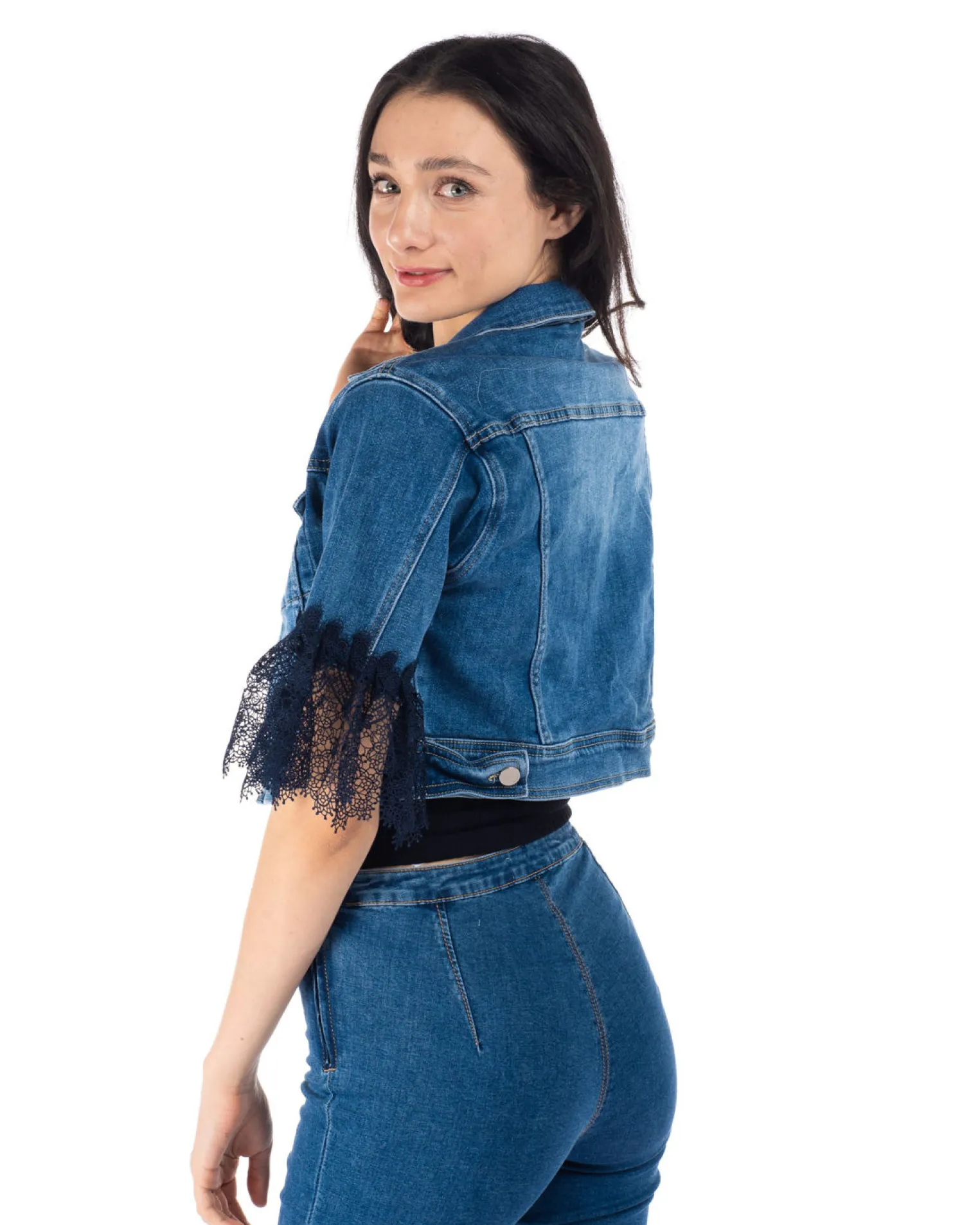 GIUBBINO JEANS MANICA PIZZO