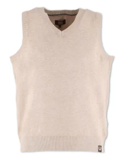 GMV - GILET SMANICATO BEIGE CON SCOLLO A V IN MAGLIA
