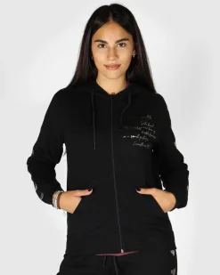 GOLA - FELPA CON CAPPUCCIO FULL ZIP NERA DA DONNA