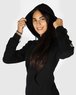 GOLA - FELPA CON CAPPUCCIO FULL ZIP NERA DA DONNA