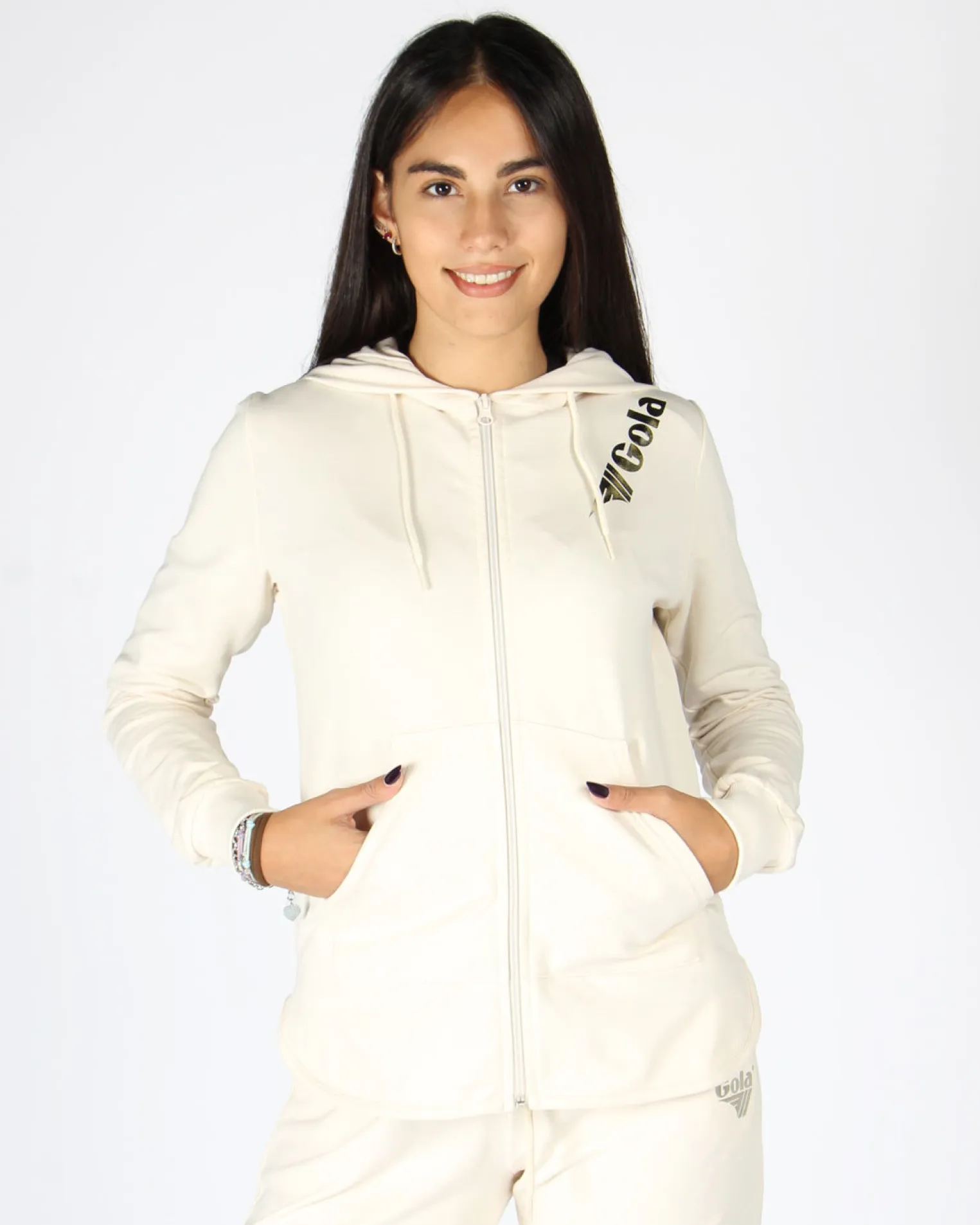 GOLA - FELPA CON CAPPUCCIO FULL ZIP CREMA DA DONNA