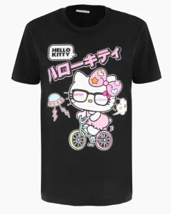 HELLO KITTY - Tshirt manica corta nera in cotone da donna