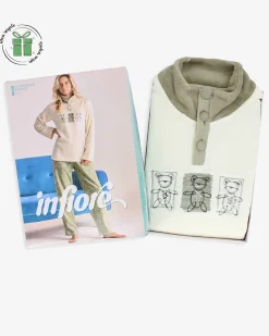 INFIORE - PIGIAMA HAPPY BEAR MANICA LUNGA BIANCO E VERDE DA DONNA