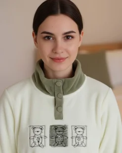 INFIORE - PIGIAMA HAPPY BEAR MANICA LUNGA BIANCO E VERDE DA DONNA
