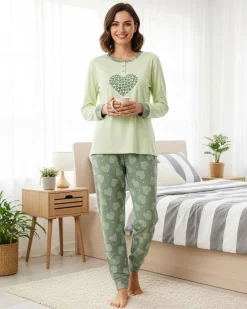 INFIORE - PIGIAMA LUNGO VERDE DA DONNA IN COTONE