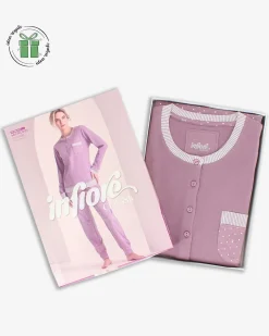 INFIORE - PIGIAMA MICROPIN MANICA LUNGA MALVA DA DONNA