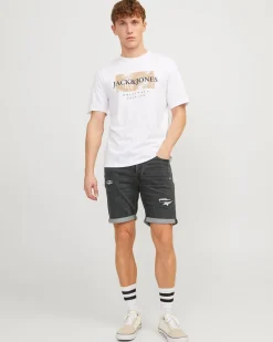 JACK&JONES - Bermuda in jeans neri con strappi