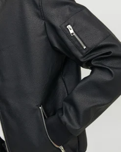 JACK&JONES - GIUBBINO BOMBER IN SIMILPELLE DA UOMO CON VITA ELASTICIZZATA