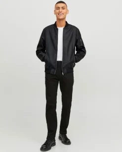 JACK&JONES - GIUBBINO BOMBER IN SIMILPELLE DA UOMO CON VITA ELASTICIZZATA
