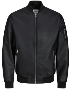 JACK&JONES - GIUBBINO BOMBER IN SIMILPELLE DA UOMO CON VITA ELASTICIZZATA