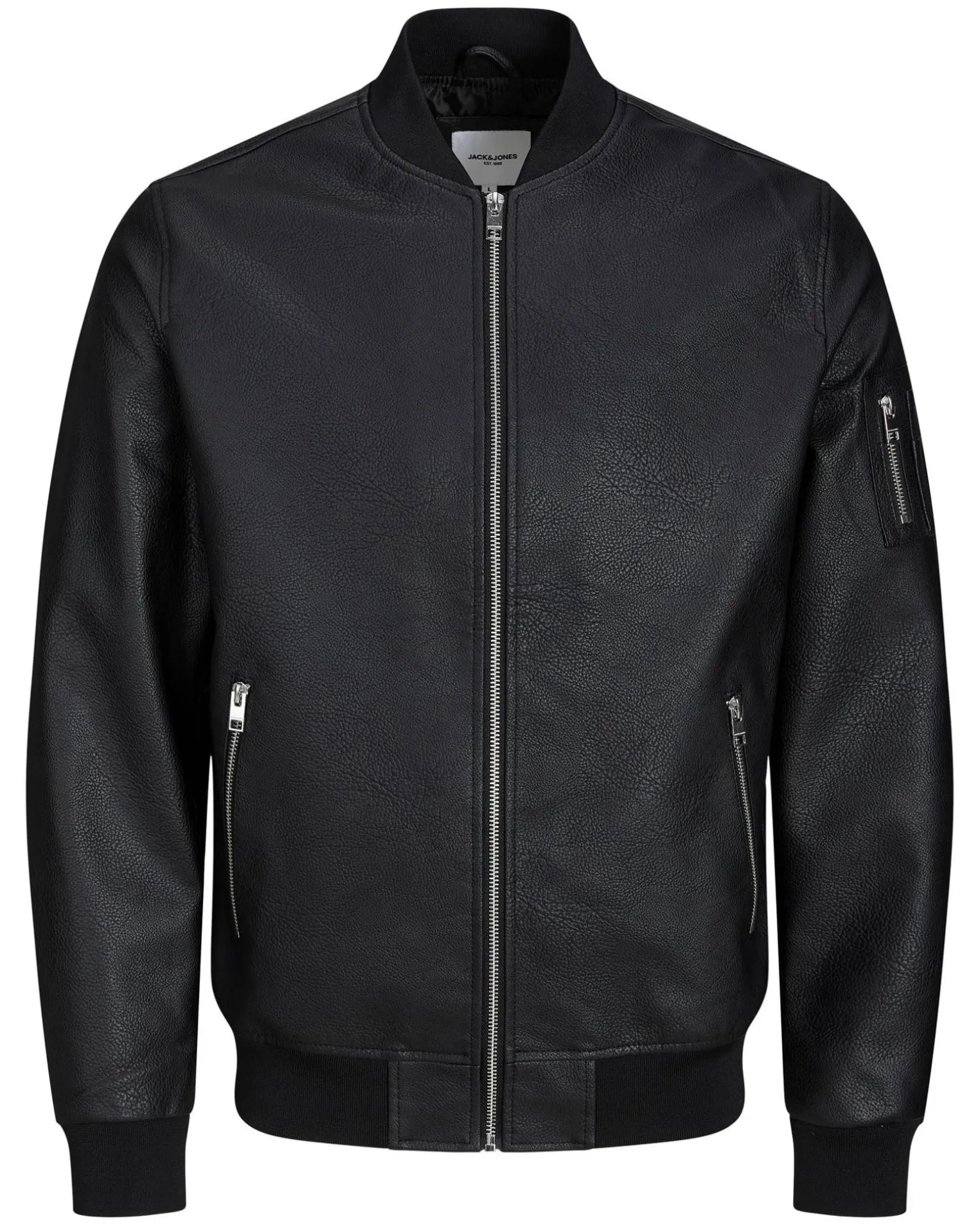 JACK&JONES - GIUBBINO BOMBER IN SIMILPELLE DA UOMO CON VITA ELASTICIZZATA