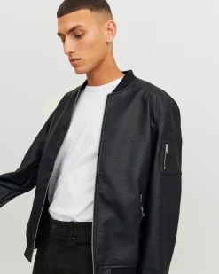 JACK&JONES - GIUBBINO BOMBER IN SIMILPELLE DA UOMO CON VITA ELASTICIZZATA