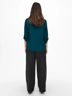JACQUELINE de YONG - CAMICIA DONNA PETROLIO CON SCOLLO A V