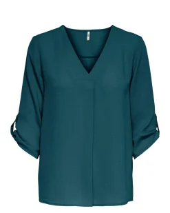 JACQUELINE de YONG - CAMICIA DONNA PETROLIO CON SCOLLO A V