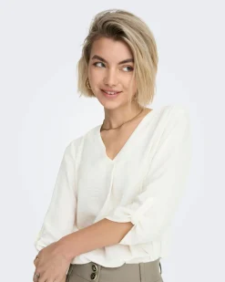 JACQUELINE de YONG - CAMICIA DONNA BIANCA CON SCOLLO A V